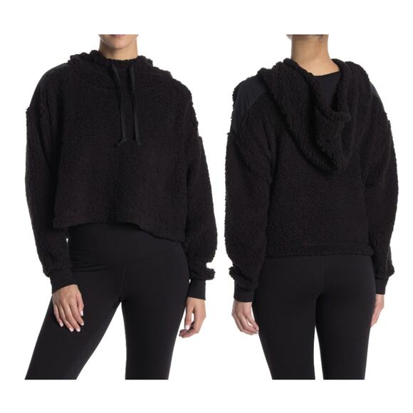 Zella Tops - NEW Z By Zella Sheila Fleece Hooded Pullover Sweater Long Sleeve Black XL